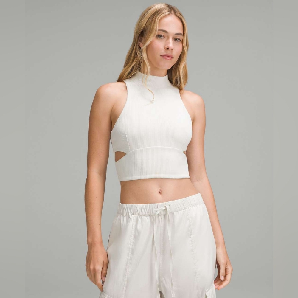 LULULEMON Ribbed Softstreme Mockneck Cropped Tank Top Bone M
